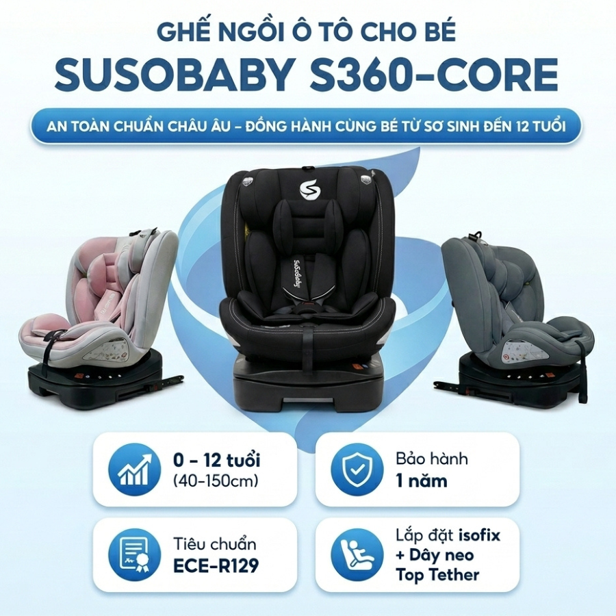 Ghế ngồi ô tô trẻ em SuSoBaby S360-CORE xoay 360 độ